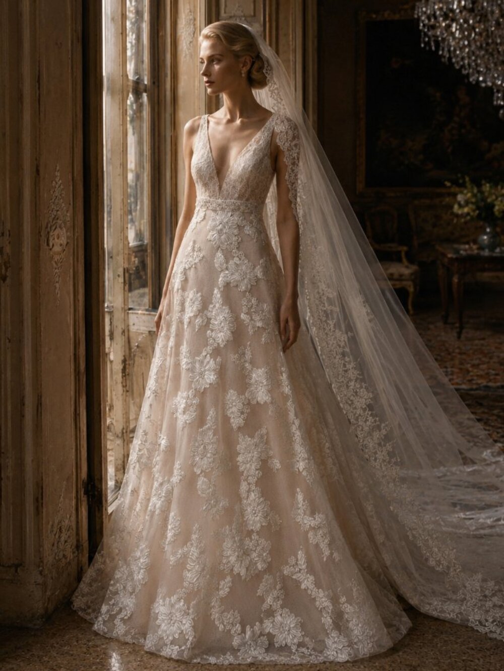 Jolene Embroidered Wedding Dress Ivory Nude Size 8 NWT